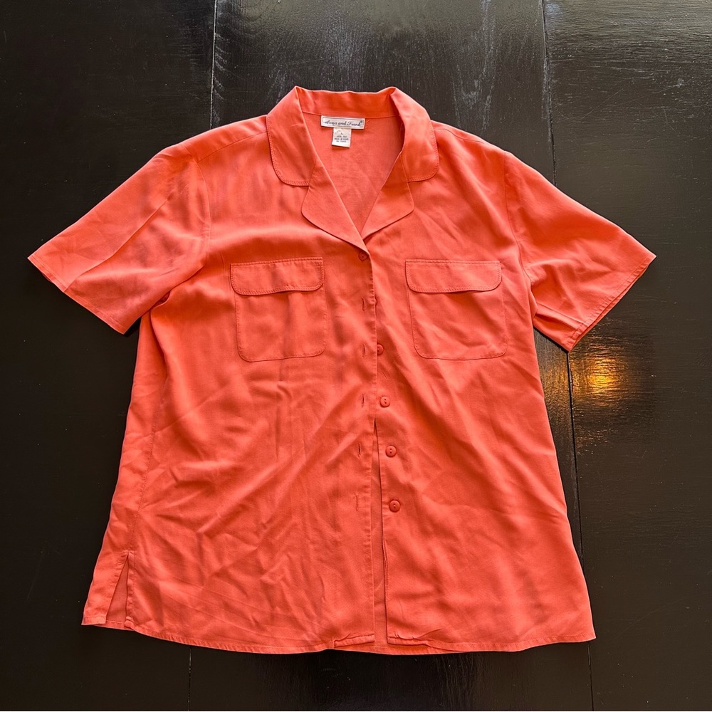 Vintage Large Anna and Frank Orange 100% Silk Tropical Vacation Single Stitch
